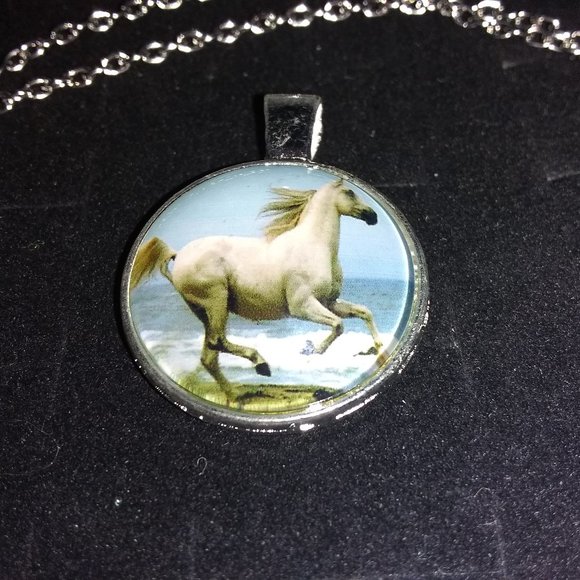White Horse Picture Necklace - Picture 1 of 2